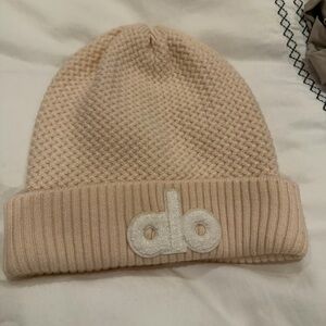 Alo Beige Knit Beanie with Logo